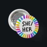 SHE/HER Pronouns Rainbow Bright Circle Rings Button<br><div class="desc">Decorate your outfit with this cool art button. You can customize it and add text too. Check my shop for lots more colors and patterns! Let me know if you'd like something custom too.</div>