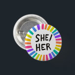 SHE/HER Pronouns Rainbow Bright Circle Rings Button<br><div class="desc">Decorate your outfit with this cool art button. You can customize it and add text too. Check my shop for lots more colors and patterns! Let me know if you'd like something custom too.</div>