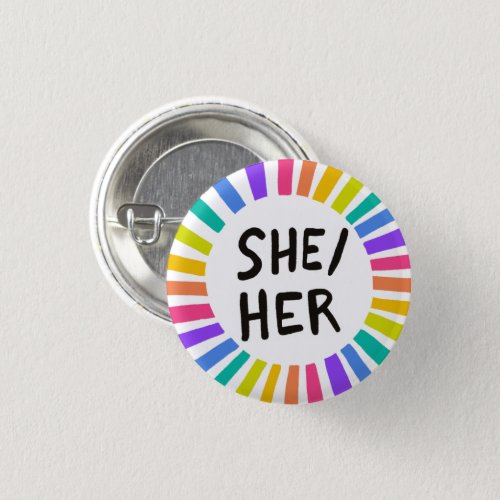 SHEHER Pronouns Rainbow Bright Circle Rings Button