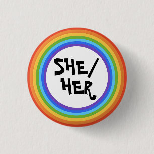 SHE/HER Pronouns Rainbow Circle Button