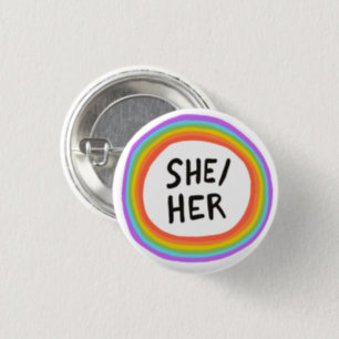 SHE/HER Pronouns Rainbow Circle Button