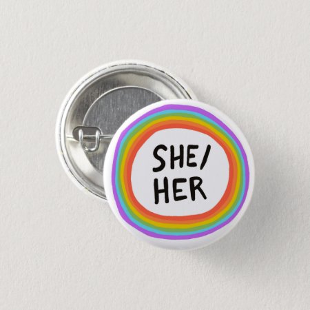She/her Pronouns Rainbow Circle Button