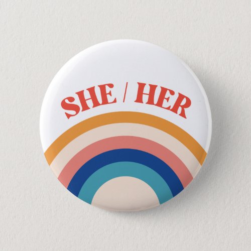 SHEHER Pronouns Rainbow Circle Button