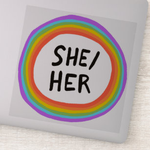 SHE/HER Pronouns Rainbow Circle  Handlettering Sticker