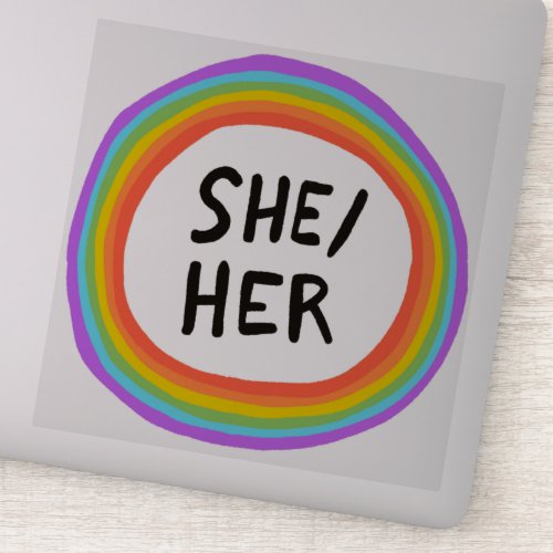 SHEHER Pronouns Rainbow Circle  Handlettering Sticker