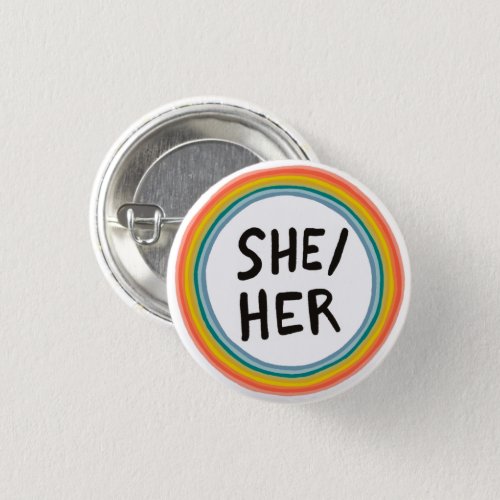 SHEHER Pronouns Rainbow Soft Circle  Button