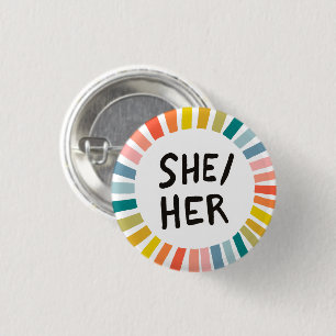 SHE/HER Pronouns Rainbow Soft Circle Rings Button