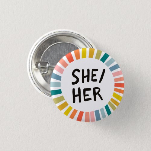 SHEHER Pronouns Rainbow Soft Circle Rings Button