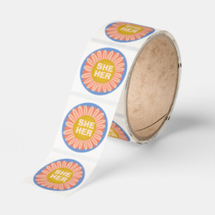 SHE / HER Pronouns Sunflower Daisy Pride Classic Round Sticker