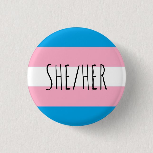 she/her pronouns trans pride flag button (Front)