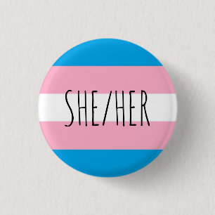 she/her pronouns trans pride flag button