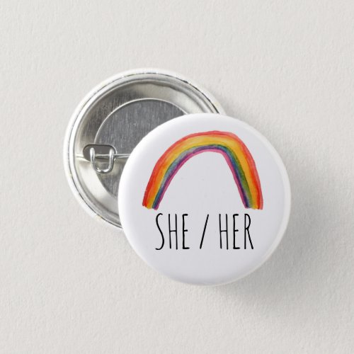 SHEHER Pronouns Watercolor Rainbow Button