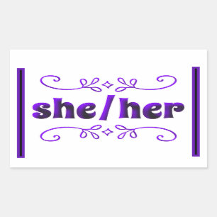 She Her Pronouns with Purple Doodles  Rectangular Sticker