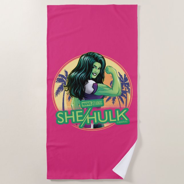 She-Hulk Retro Palm Tree Graphic Beach Towel (Front)