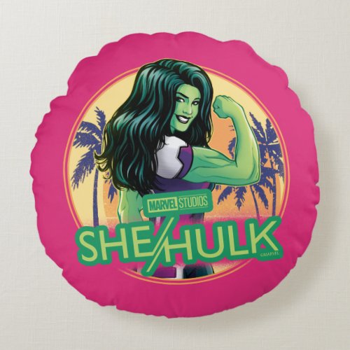 She_Hulk Retro Palm Tree Graphic Round Pillow