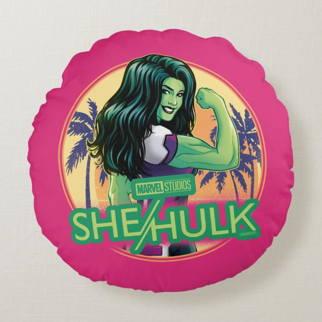 She-Hulk Retro Palm Tree Graphic Round Pillow (Front)