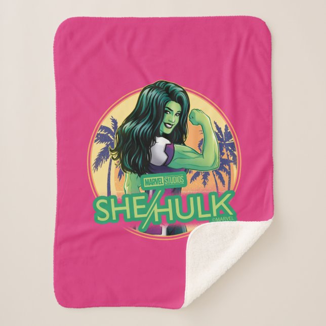 She-Hulk Retro Palm Tree Graphic Sherpa Blanket (Front)