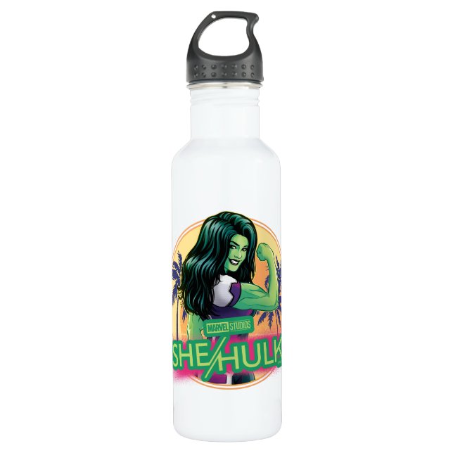 She-Hulk Retro Palm Tree Graphic Stainless Steel Water Bottle (Front)