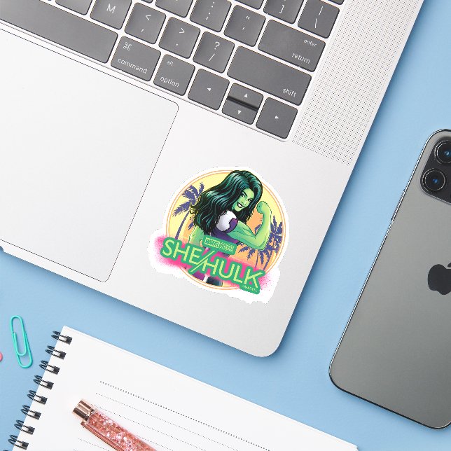 She-Hulk Retro Palm Tree Graphic Sticker (Laptop w/ iPhone)