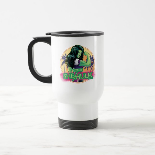 She-Hulk Retro Palm Tree Graphic Travel Mug (Left)