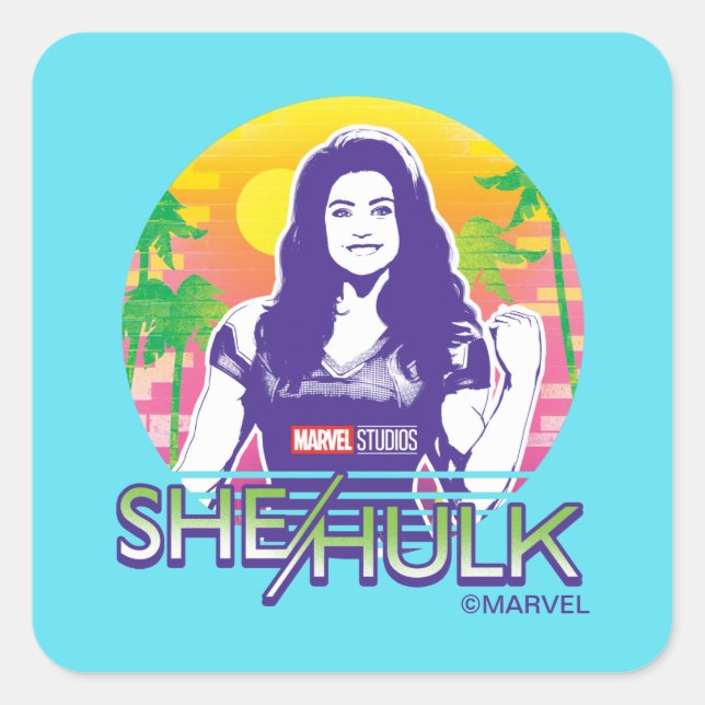 She-Hulk Retrowave Graphic Square Sticker (Front)