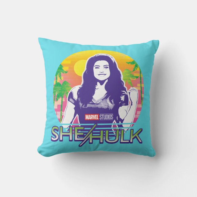 She-Hulk Retrowave Graphic Throw Pillow (Front)