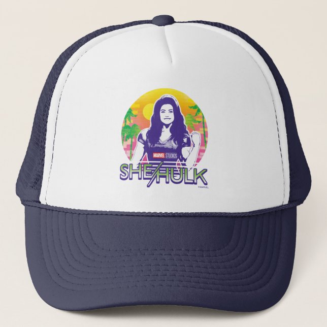 She-Hulk Retrowave Graphic Trucker Hat (Front)