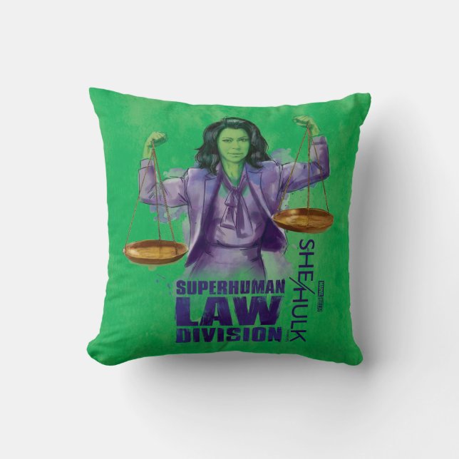 She-Hulk Scales of Justice Superhuman Law Division Throw Pillow (Front)