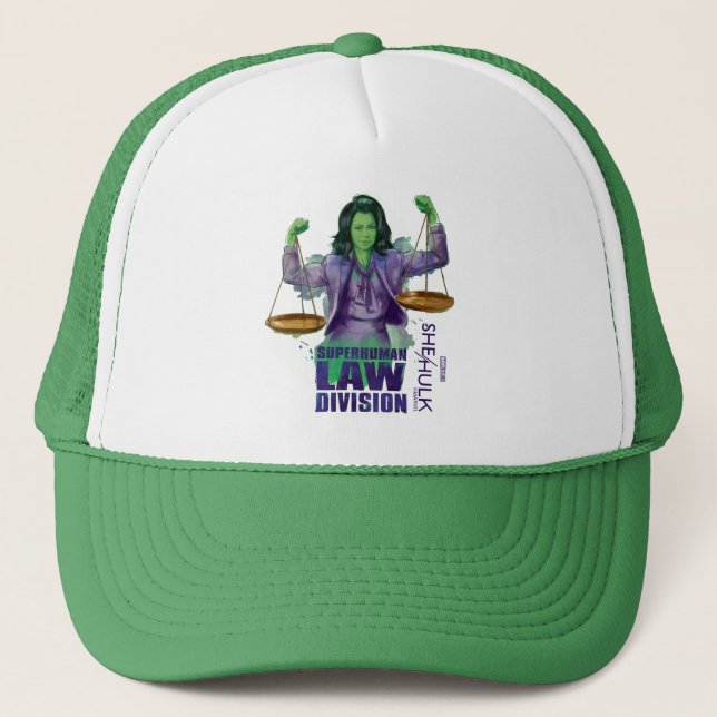 She-Hulk Scales of Justice Superhuman Law Division Trucker Hat (Front)