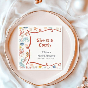She Is a Catch Coastal Nautical Bridal Shower Napkins