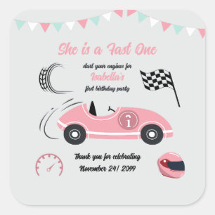 She is a Fast One Festive Pink Race Car Square Sticker