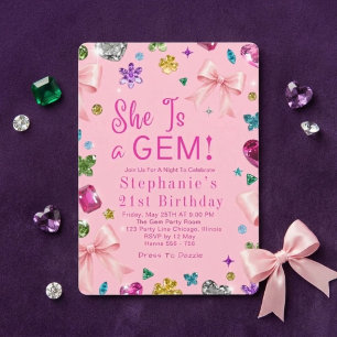 She Is A Gem 21st Birthday Party Modern Gemstone Invitation
