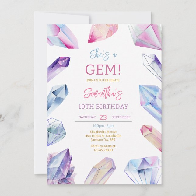 She Is A Gem Stone Crystal Birthday Invitation (Front)