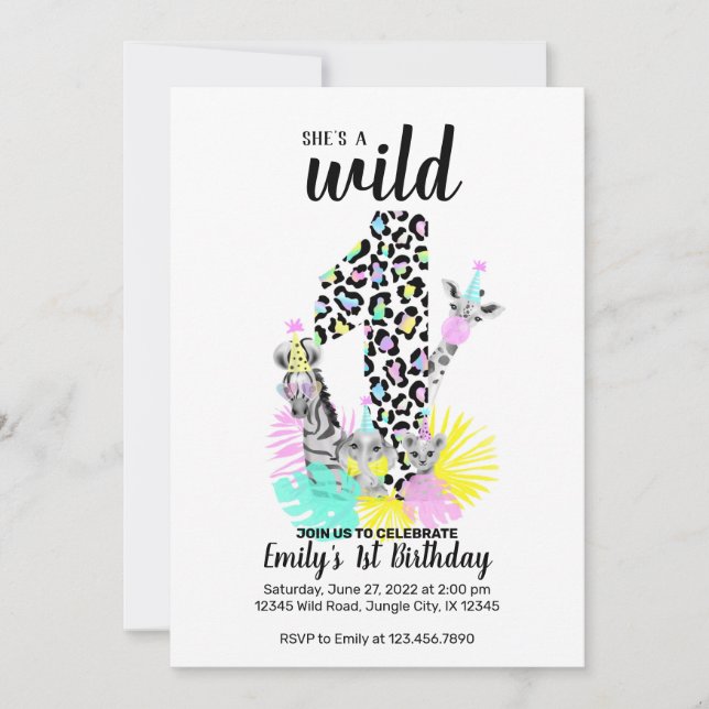 She is a Wild ONE 1st Birthday invitation (Front)