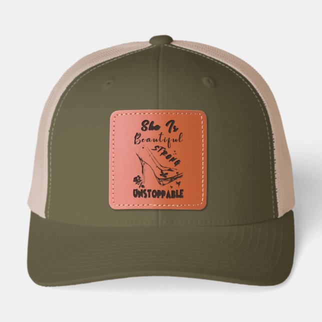 She Is Beautiful Strong Unstoppable Leather Patch Hat (Front)