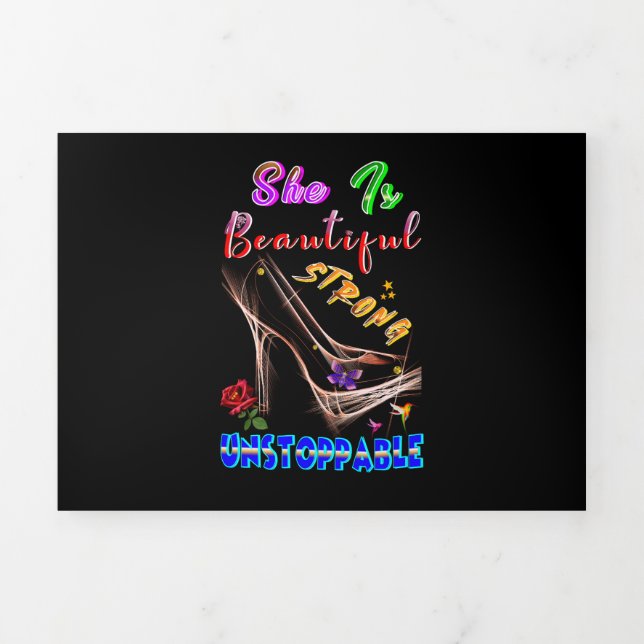 She Is Beautiful Strong Unstoppable Tri-Fold Holiday Card (Cover)