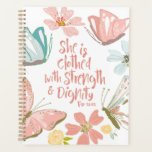 She is Clothed with Strength and Dignity Proverbs Planner<br><div class="desc">This trendy design features "She Is Clothed With Strength And Dignity, " from Proverbs 31:25. Framed by a modern floral design,  the text is written in handwriting style. It makes a great gift for women and teenage girls,  perfect to celebrate any strong,  loving and caring woman in your life.</div>