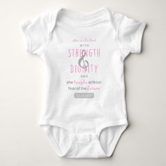she is clothed with strength & dignity proverbs 31 baby bodysuit