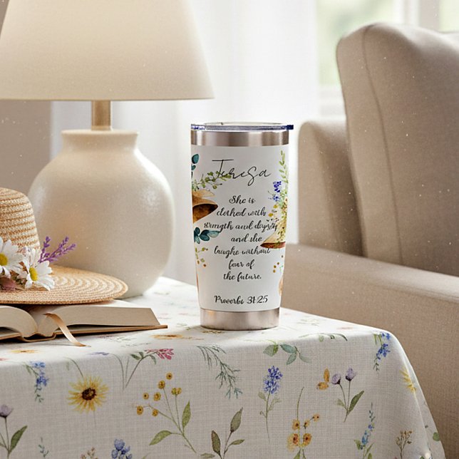 She is clothed with strength personalized insulated tumbler (Creator Uploaded)