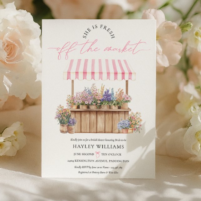 She Is Fresh Off The Market Pink Bridal Shower Invitation (Creator Uploaded)