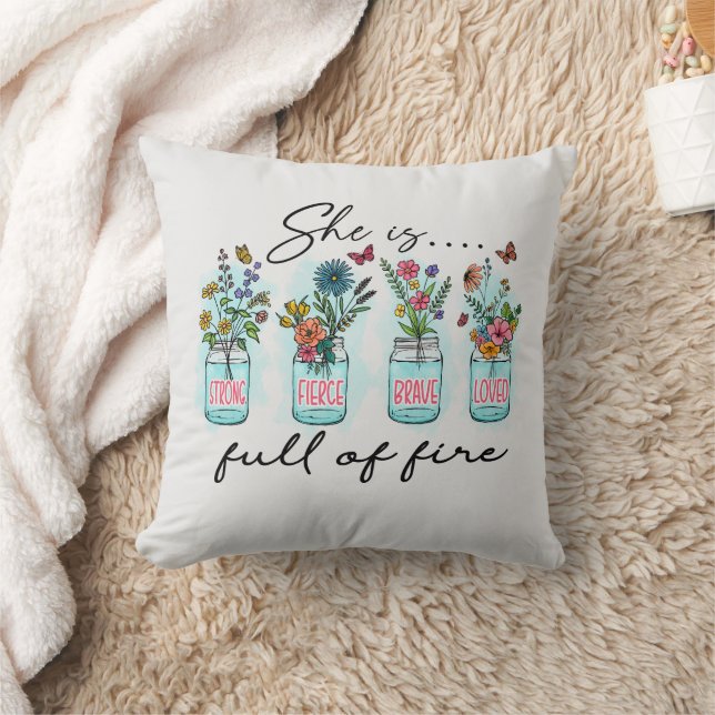 She Is Full Of Fire Throw Pillow (Blanket)