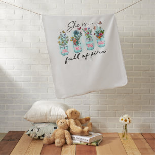 She Is Full of Fire – Vibrant Floral Empowerment Baby Blanket