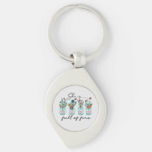 She Is Full of Fire – Vibrant Floral Empowerment Keychain