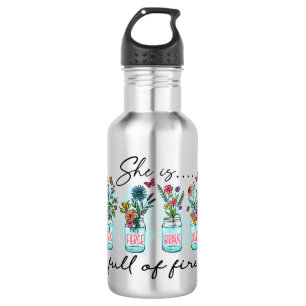 She Is Full of Fire – Vibrant Floral Empowerment Stainless Steel Water Bottle