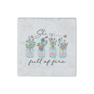 She Is Full of Fire – Vibrant Floral Empowerment Stone Magnet