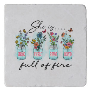 She Is Full of Fire – Vibrant Floral Empowerment Trivet