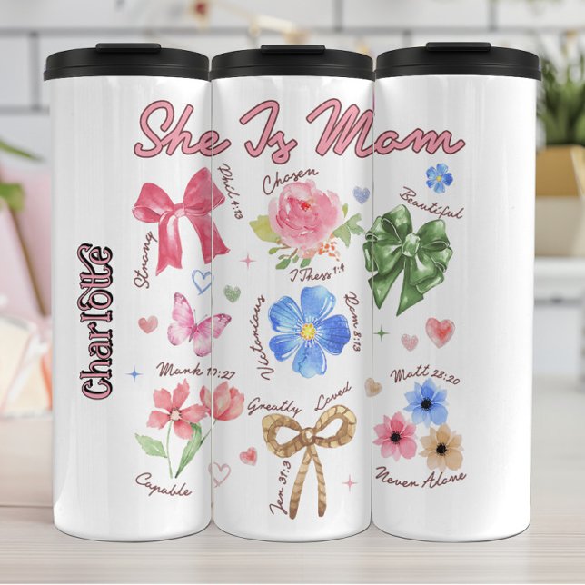 She Is Mom Christian Floral Design Thermal Tumbler (Creator Uploaded)