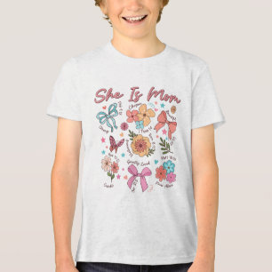 She Is Mom Coquette Christian Mama Boho Floral Mot Tri-Blend Shirt