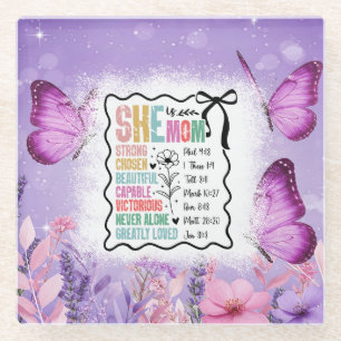 She Is Mom Scripture Affirmations Glass Coaster