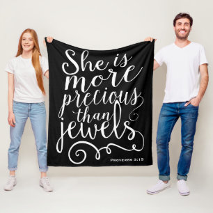 She is more precious than Jewels Proverbs Black Fleece Blanket